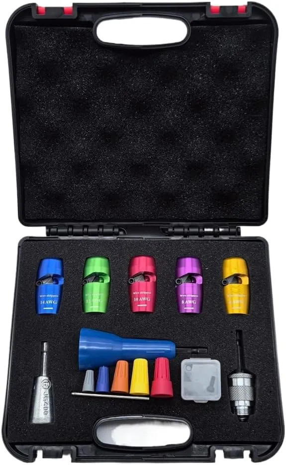 Juego de 5 pelacables profesionales, herramientas para pelar y retorcer cables rápidamente, para electricistas y aficionados al bricolaje, incluye estuche, foto 1 de 5