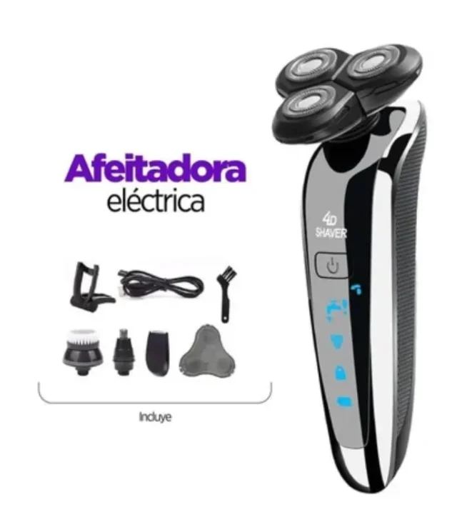 Afeitadora eléctrica recargable 5 en 1, 100% impermeable IPX7, para hombre, con cepillos multifuncionales y cabezal giratorio flotante, para barba, nariz y limpieza facial, foto 1 de 4