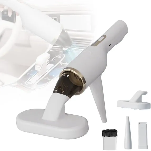 Aspirador inalámbrico con luz LED, 2 en 1 Succión y Soplador, Mini aspirador de mano con filtro HEPA, 4 boquillas para limpieza profunda, hogar, sofá, pelo de mascota, teclado, blanco, foto 1 de 2