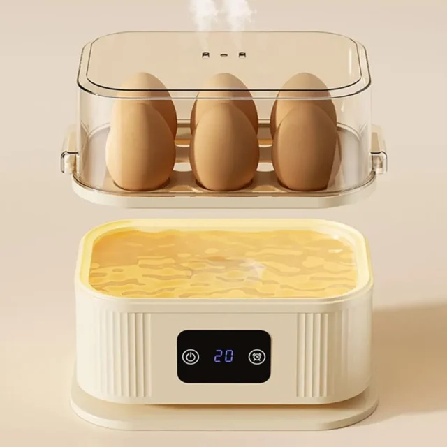 Cocedor de Huevos Eléctrico Rápido, Capacidad para 6 Huevos, Cocción al Vapor, Temporizador Digital, Apagado Automático, Compacto, Beige, foto 2 de 5