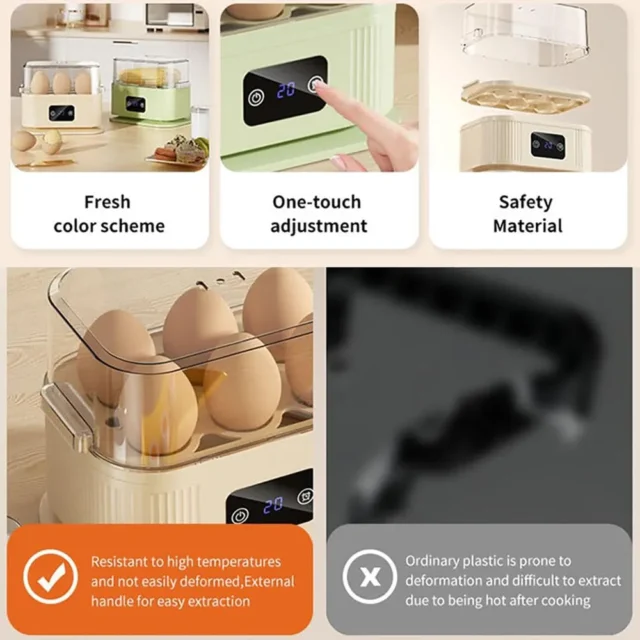 Cocedor de Huevos Eléctrico Rápido, Capacidad para 6 Huevos, Cocción al Vapor, Temporizador Digital, Apagado Automático, Compacto, Beige, foto 3 de 5