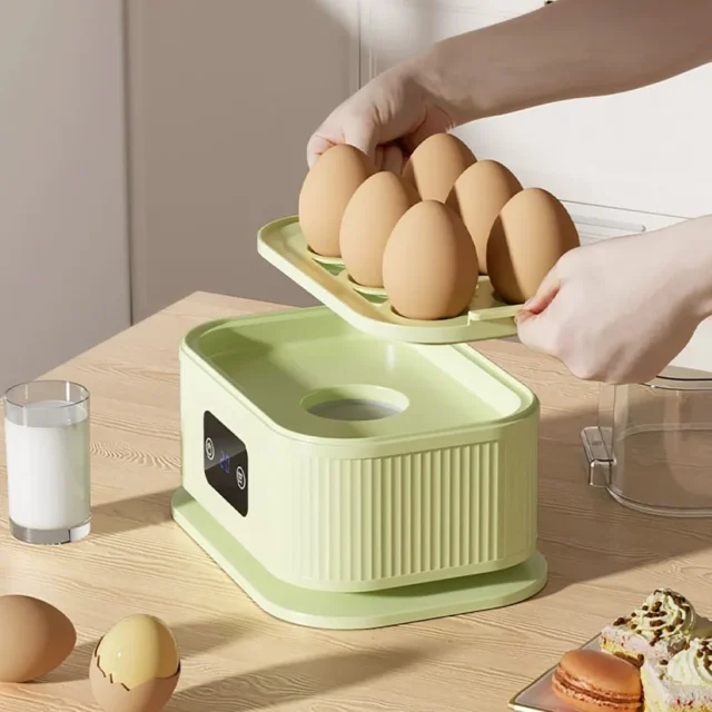 Cocedor de Huevos Eléctrico Rápido, Capacidad para 6 Huevos, Cocción al Vapor, Temporizador Digital, Apagado Automático, Compacto, Beige, foto 4 de 5