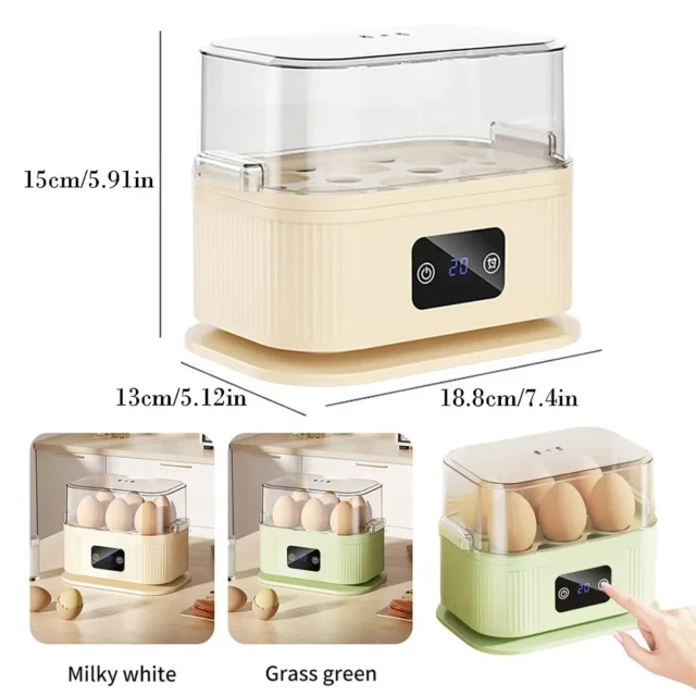 Cocedor de Huevos Eléctrico Rápido, Capacidad para 6 Huevos, Cocción al Vapor, Temporizador Digital, Apagado Automático, Compacto, Beige, foto 5 de 5