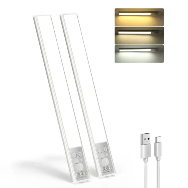 Pack de 2 Luces LED Ocultas 36cm Recargables con Sensor de Movimiento, 3 temperaturas de color, para hogar y gabinetes, foto 1 de 5