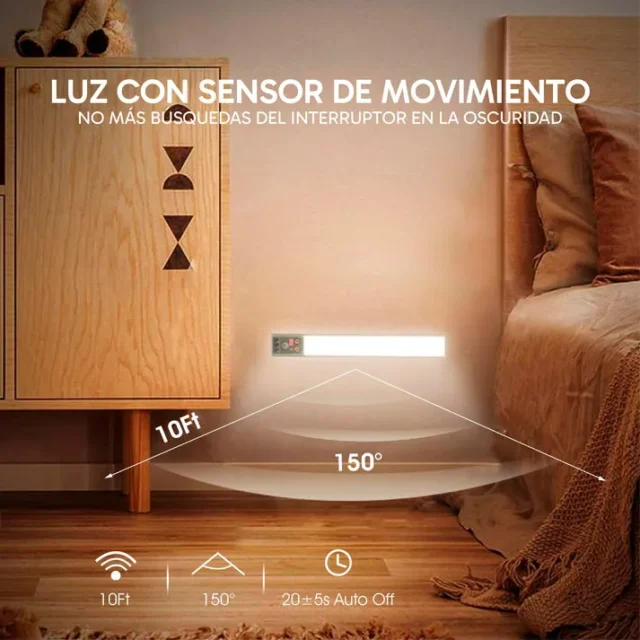 Pack de 2 Luces LED Ocultas 36cm Recargables con Sensor de Movimiento, 3 temperaturas de color, para hogar y gabinetes, foto 5 de 5