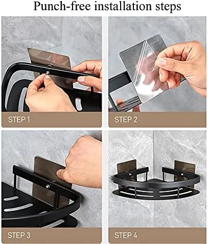 Estante de ducha esquinero con ventosa adhesiva, organizador sin taladrar para baño y cocina en aluminio, foto 3 de 4