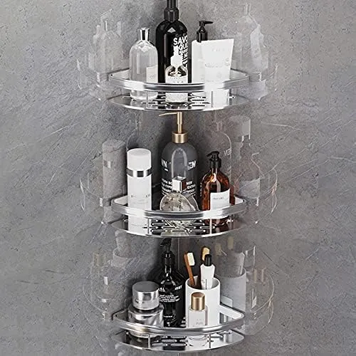 Estante de ducha esquinero con ventosa adhesiva, organizador sin taladrar para baño y cocina en aluminio, foto 1 de 4