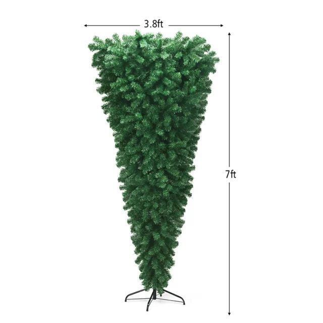 Árbol de Navidad Artificial Invertido 7 Pies 1000 Puntas Ramas Verdes PVC sin Luces Base Metal, foto 5 de 5