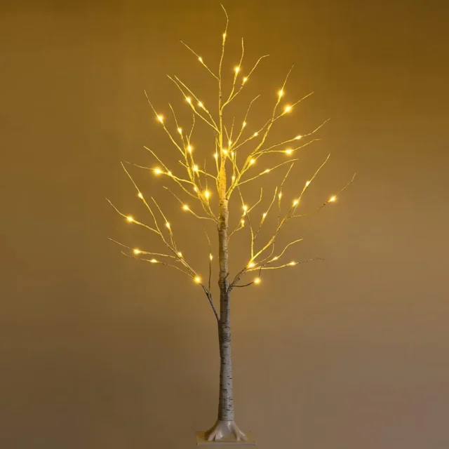 Árbol artificial de abedul blanco 1.2 m con 48 luces LED blanco cálido para decoración navideña, foto 1 de 4