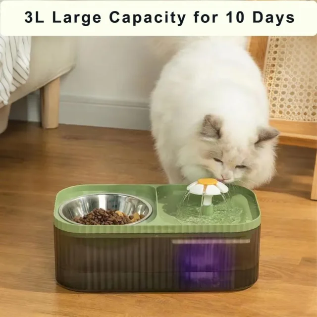 Fuente de agua y comedero automático para mascotas 2 en 1, 3 litros de capacidad, diseño silencioso, 3 filtros de reemplazo incluidos, para gatos y perros pequeños, foto 1 de 4