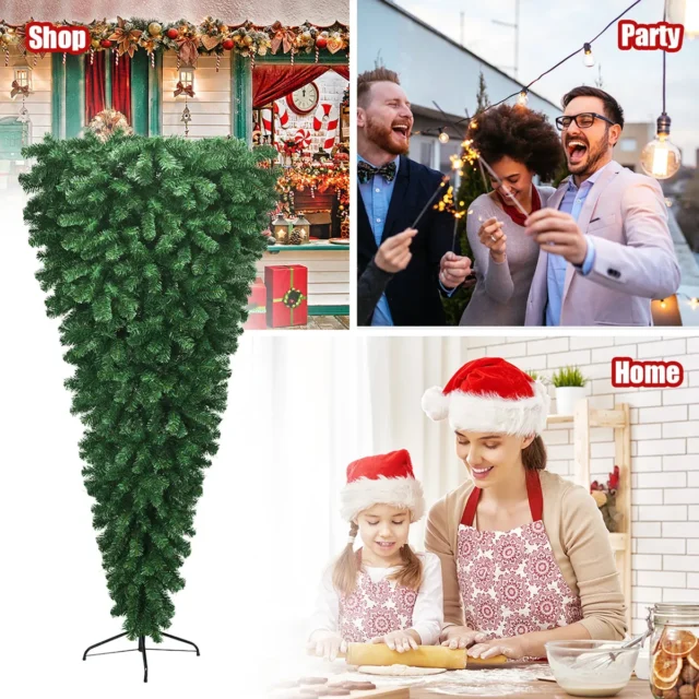 Árbol de Navidad Artificial Invertido 7 Pies 1000 Puntas Ramas Verdes PVC sin Luces Base Metal, foto 3 de 5