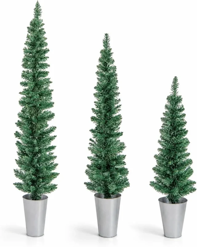 Juego de 3 árboles de Navidad artificial en maceta, tamaños variados, base metálica estable, foto 1 de 4