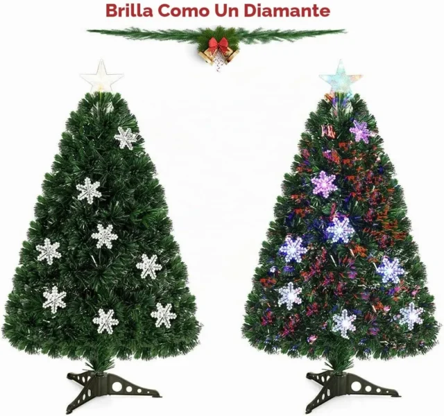 Árbol de Navidad artificial fibra óptica 90 cm LED multicolor nieve preilu minado, foto 2 de 4