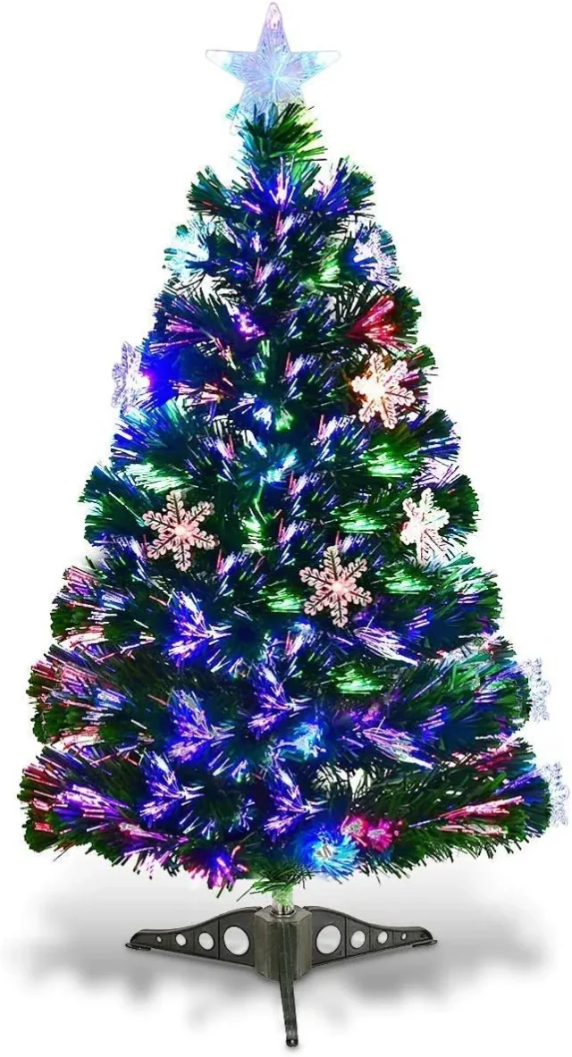 Árbol de Navidad artificial fibra óptica 90 cm LED multicolor nieve preilu minado, foto 1 de 4