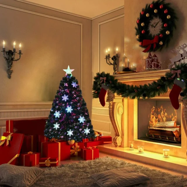 Árbol de Navidad artificial fibra óptica 90 cm LED multicolor nieve preilu minado, foto 3 de 4