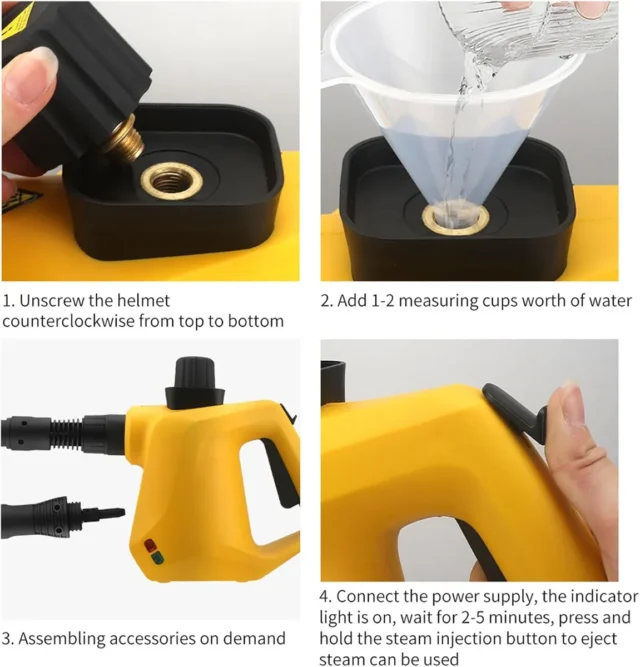 Limpiador a vapor portátil multiusos, desinfección sin químicos, 9 accesorios, tanque 350ml, calentamiento rápido, para hogar y viajes, foto 5 de 6