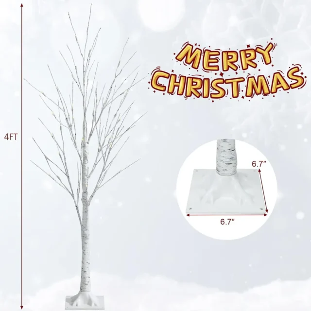 Árbol artificial de abedul blanco 1.2 m con 48 luces LED blanco cálido para decoración navideña, foto 4 de 4