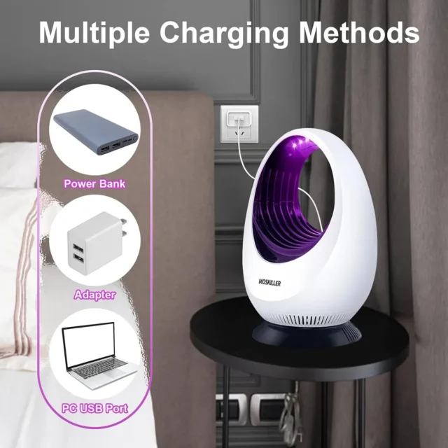 Trampa eléctrica para moscas con luz UV recargable por USB, diseño 360 grados portátil, foto 7 de 7