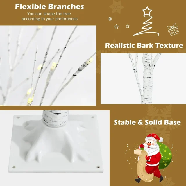 Árbol artificial de abedul blanco 1.2 m con 48 luces LED blanco cálido para decoración navideña, foto 2 de 4