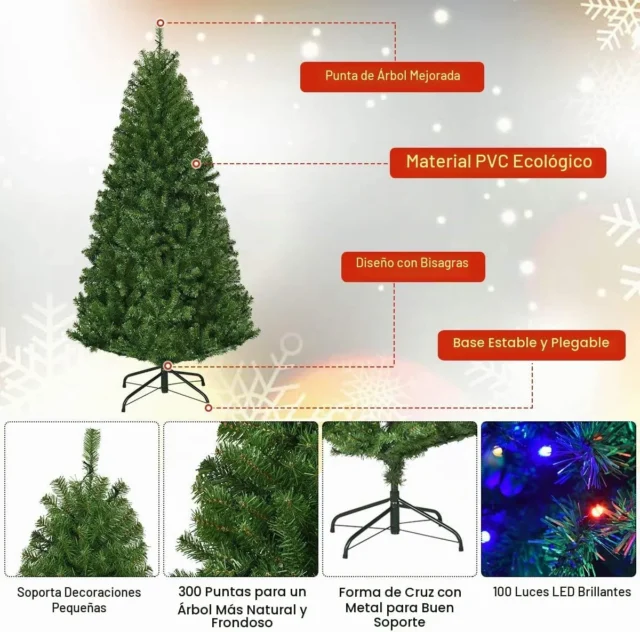 Árbol de Navidad artificial con luces LED multicolor, 11 modos de flash y apertura automática, foto 2 de 4