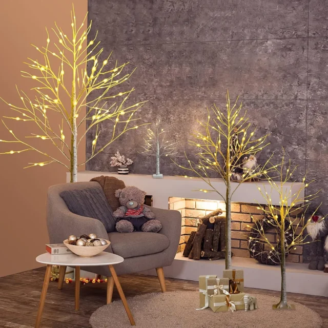 Árbol artificial de abedul blanco 1.2 m con 48 luces LED blanco cálido para decoración navideña, foto 3 de 4