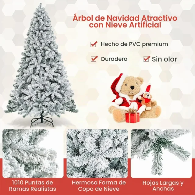Árbol de Navidad artificial 7.5 pies nevado con 1010 puntas, soporte metal plegable, foto 3 de 6