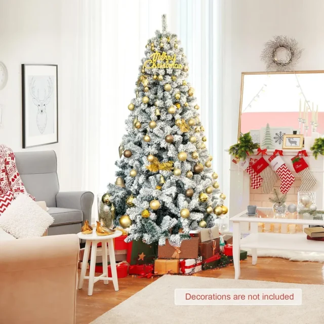 Árbol de Navidad artificial 7.5 pies nevado con 1010 puntas, soporte metal plegable, foto 6 de 6