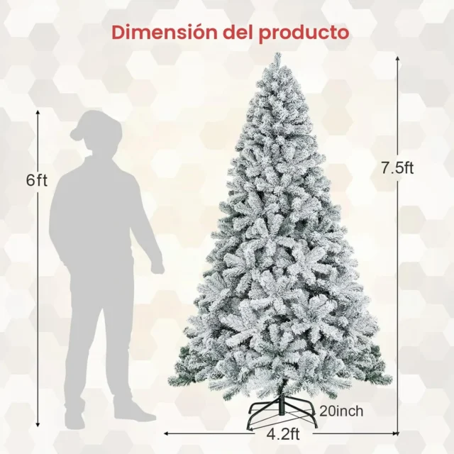 Árbol de Navidad artificial 7.5 pies nevado con 1010 puntas, soporte metal plegable, foto 5 de 6
