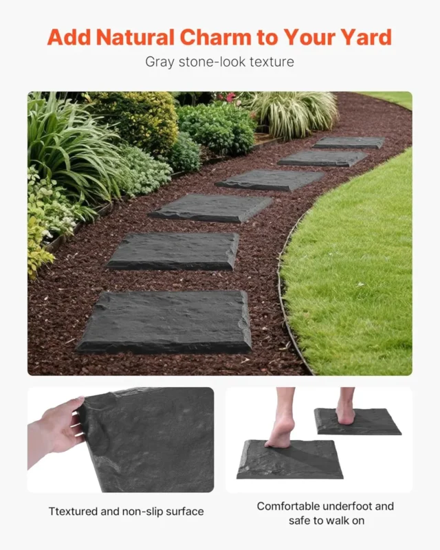 Piedras para jardín VEVOR, 8 piezas de 15.5 x 15.5 pulgadas, adoquines de plástico resistentes a la intemperie, superficie lisa, para césped y pasarelas exteriores, foto 3 de 6