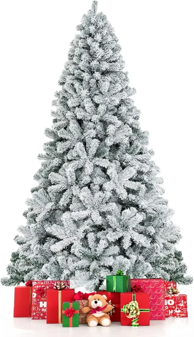 Árbol de Navidad artificial 7.5 pies nevado con 1010 puntas, soporte metal plegable, foto 1 de 6