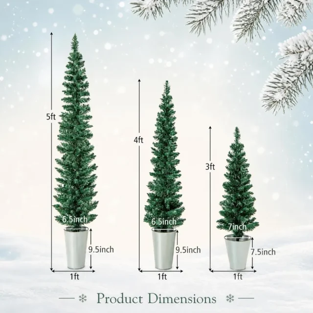 Juego de 3 árboles de Navidad artificial en maceta, tamaños variados, base metálica estable, foto 4 de 4