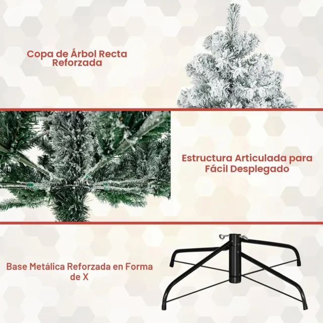 Árbol de Navidad artificial 7.5 pies nevado con 1010 puntas, soporte metal plegable, foto 4 de 6