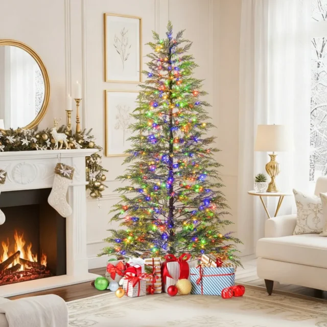 Árbol de Navidad artificial 1,98 m con 578 puntas, 390 luces LED multicolores y 8 modos de iluminación, foto 1 de 5