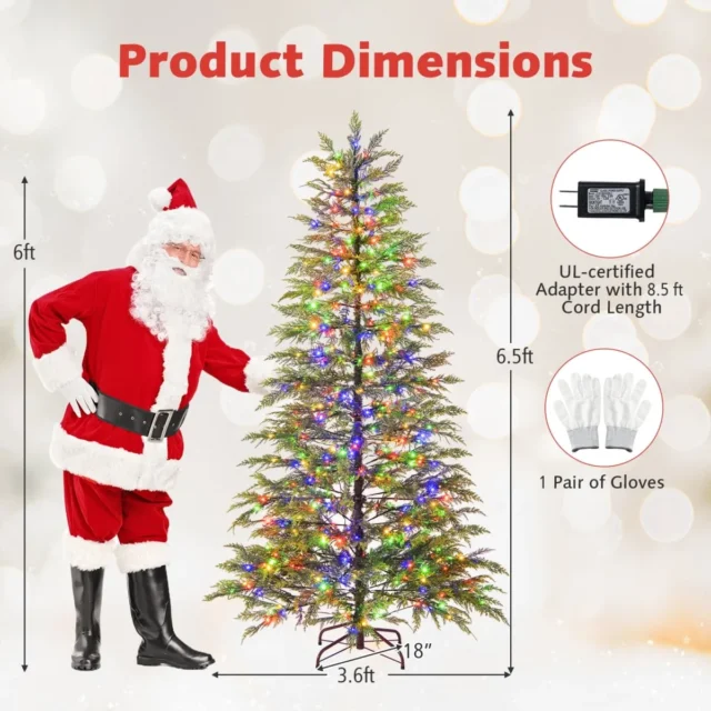 Árbol de Navidad artificial 1,98 m con 578 puntas, 390 luces LED multicolores y 8 modos de iluminación, foto 3 de 5