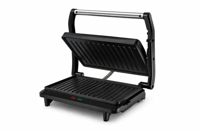 Parrilla eléctrica LUMABELLA LB-58022, calentamiento rápido, 850W de potencia, antiadherente, fácil de limpiar, para bistecs, sándwiches y mariscos, uso en hogar y espacios reducidos, foto 2 de 3