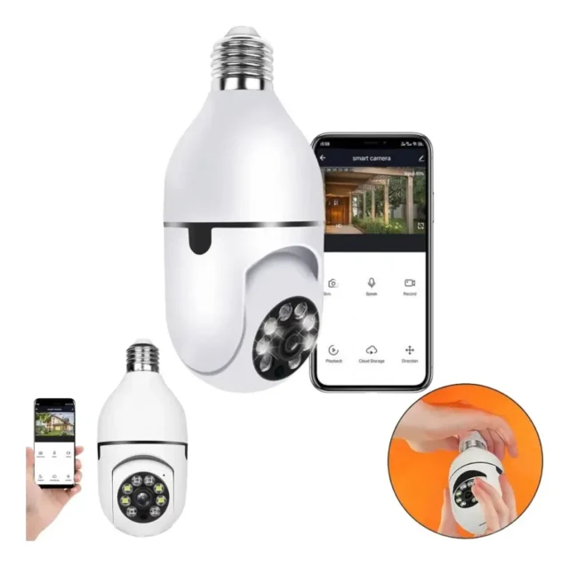 Cámara WiFi panorámica 360° con bombilla LED, micrófono y detección de movimiento, foto 4 de 7