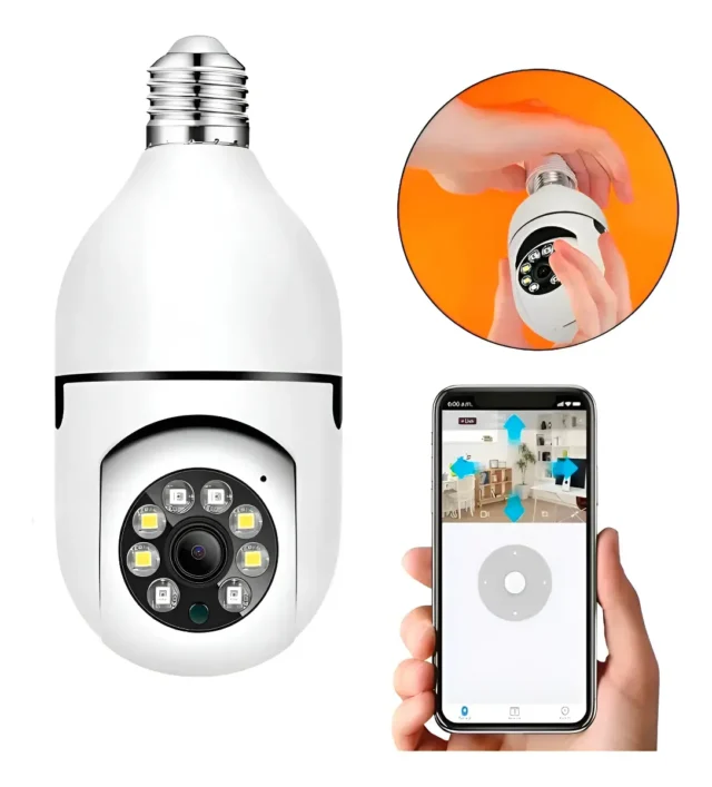 Cámara WiFi panorámica 360° con bombilla LED, micrófono y detección de movimiento, foto 1 de 7