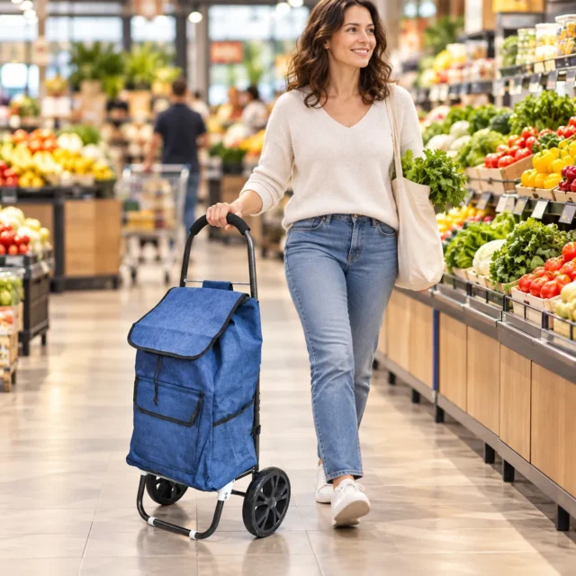 Carro de compras plegable con tela impermeable y ruedas, capacidad 50 kg, foto 1 de 2