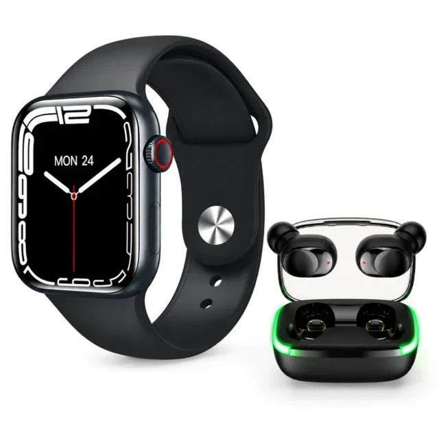 Smartwatch + audifonos de regalia, con monitoreo de salud, notificaciones push, Bluetooth 5.1, compatible con Android e iOS, foto 1 de 5
