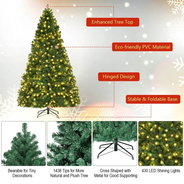 Árbol de Navidad Preiluminado 2.4 Metros 430 Luces LED Blanco Cálido PVC Denso, foto 3 de 4