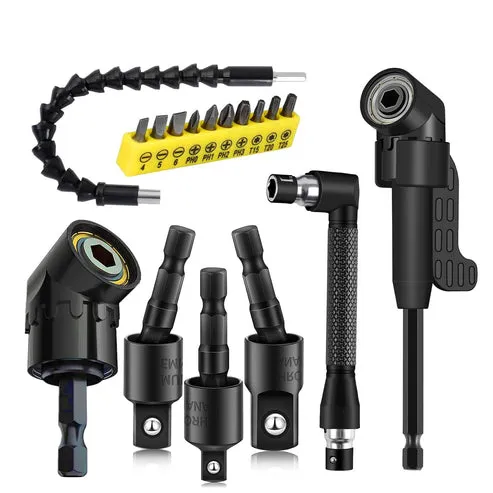 Kit de extensión flexible para taladro de 17 piezas con adaptadores giratorios y puntas en ángulo de 90° y 105°, foto 1 de 5