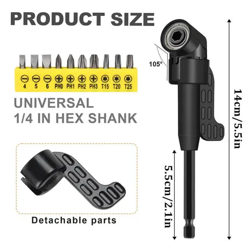 Kit de extensión flexible para taladro de 17 piezas con adaptadores giratorios y puntas en ángulo de 90° y 105°, foto 5 de 5