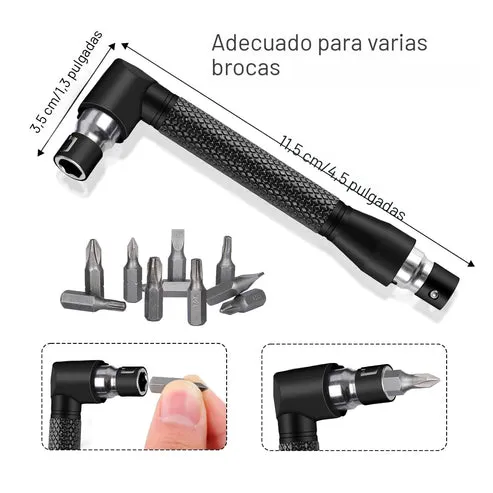 Kit de extensión flexible para taladro de 17 piezas con adaptadores giratorios y puntas en ángulo de 90° y 105°, foto 3 de 5