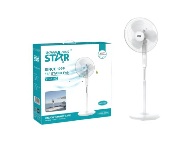 Ventilador de pie Winning Star ST-2142 color blanco, de uso doméstico, con rejilla metálica, aspas grises y base redonda, para refrescar salas, dormitorios y oficinas en el hogar, foto 4 de 4