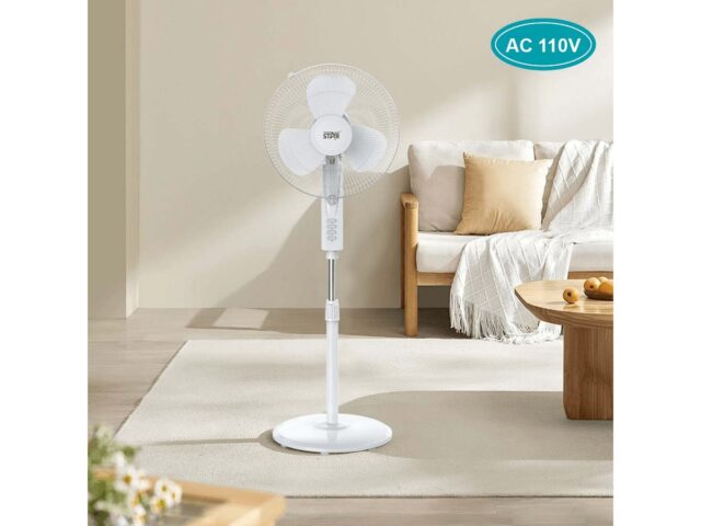 Ventilador de pie Winning Star ST-2142 color blanco, de uso doméstico, con rejilla metálica, aspas grises y base redonda, para refrescar salas, dormitorios y oficinas en el hogar, foto 3 de 4