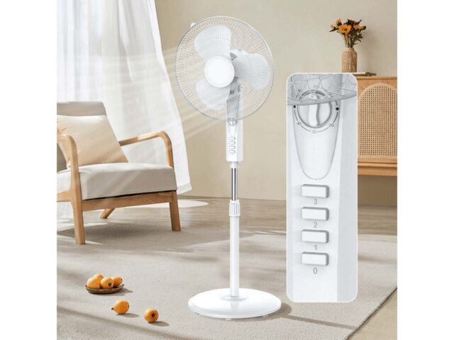 Ventilador de pie Winning Star ST-2142 color blanco, de uso doméstico, con rejilla metálica, aspas grises y base redonda, para refrescar salas, dormitorios y oficinas en el hogar, foto 1 de 4