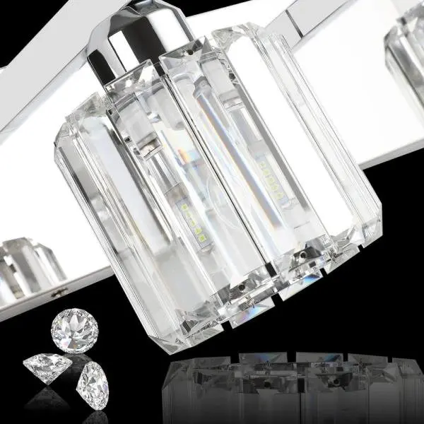 Aipsun Lámpara de tocador de baño de cristal de acero inoxidable, moderna, 5 luces, accesorios de tocador de baño de cristal (no incluye bombilla)