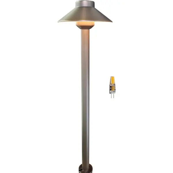 MALORY Luz de camino de latón, paquete de 1 con bombilla, iluminación de camino de paisaje de bajo voltaje, 9-15V AC/DC luz de jardín al aire libre con bombilla LED G4 de 2 W 2700 K