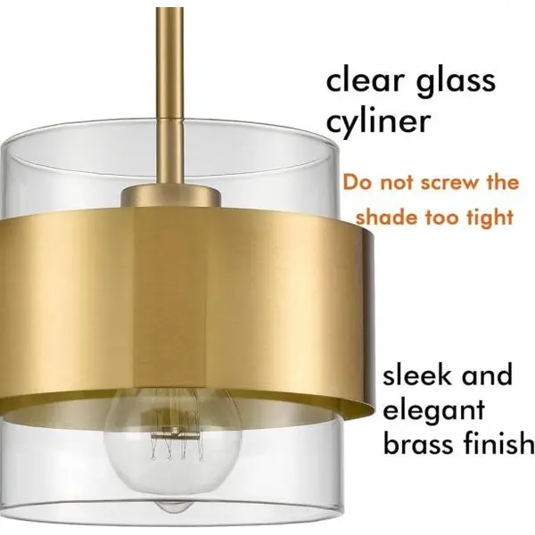 CLAXY Lámpara colgante de cocina de latón moderna con altura ajustable y pantalla de cristal transparente