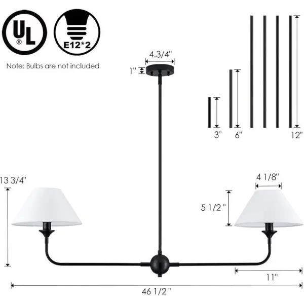 Candelabro lineal moderno, 2 luces lineales para isla de cocina con acabado blanco hueso, lámpara colgante de cocina moderna para comedor, restaurante, sala de estar, dormitorio